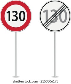 vector illustration of 130 km per hour speed limit traffic sign isolated on white background