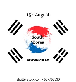 Vector illustration for 15 August Korea Independence day in grunge style. Design template for poster, banner,flayer,greeting, invitation card. Independence day card. Korean national day design