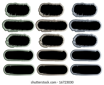 Vector illustration of 15 grunge style stickers or frames with detailed cracks and washed out textures.