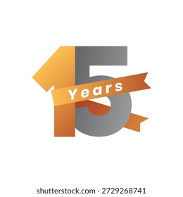 Vector Illustration of 15 Year Anniversary Celebration, Fifteenth Company Milestone, Ribbon Design, Isolated on White, Perfect for Ceremony and Corporate Event, Minimal Style