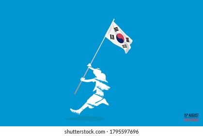 Vector Illustration for 15th August Independence day of South Korea. Rejoicing Child jumping with South Korean flag in hand.