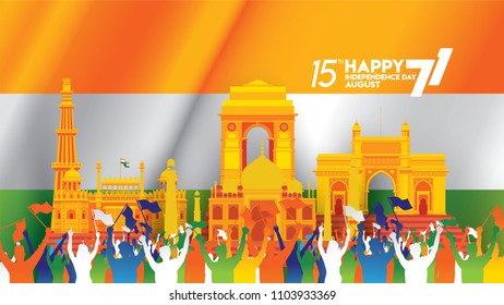 vector illustration of 15th August india Happy Independence Day. 71 years of Freedom indian