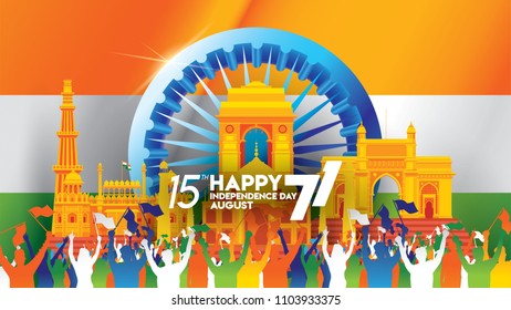 vector illustration of 15th August india Happy Independence Day. 71 years of Freedom indian