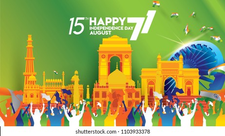 vector illustration of 15th August india Happy Independence Day. 71 years of Freedom indian