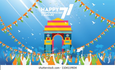 vector illustration of 15th August india Happy Independence Day. 71 years of Freedom indian