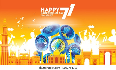 vector illustration of 15th August india Happy Independence Day. 71 years of Freedom indian