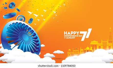 vector illustration of 15th August india Happy Independence Day. 71 years of Freedom indian