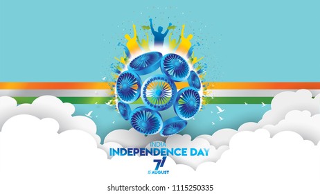 vector illustration of 15th August india Happy Independence Day. 71 years of Freedom indian society