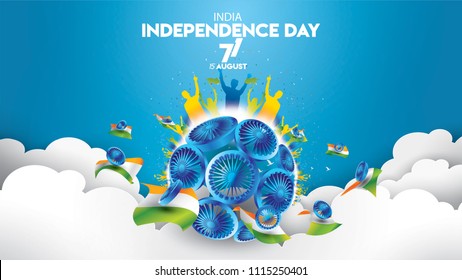 vector illustration of 15th August india Happy Independence Day. 71 years of Freedom indian society