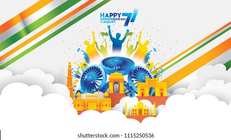 vector illustration of 15th August india Happy Independence Day. 71 years of Freedom indian society