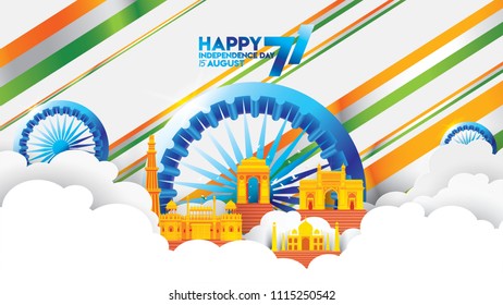 vector illustration of 15th August india Happy Independence Day. 71 years of Freedom indian