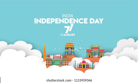 vector illustration of 15th August india Happy Independence Day. 71 years of Freedom indian