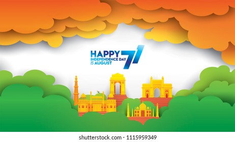 vector illustration of 15th August india Happy Independence Day. 71 years of Freedom indian