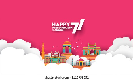 vector illustration of 15th August india Happy Independence Day. 71 years of Freedom indian