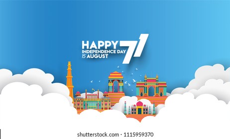 vector illustration of 15th August india Happy Independence Day. 71 years of Freedom indian