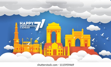 vector illustration of 15th August india Happy Independence Day. 71 years of Freedom indian