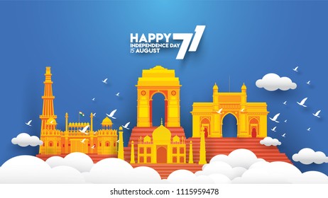 vector illustration of 15th August india Happy Independence Day. 71 years of Freedom indian