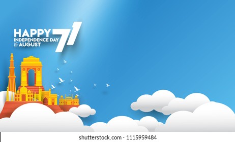 vector illustration of 15th August india Happy Independence Day. 71 years of Freedom indian