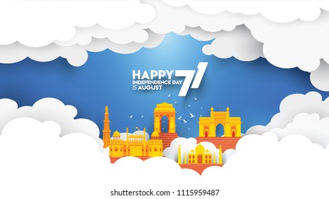 vector illustration of 15th August india Happy Independence Day. 71 years of Freedom indian