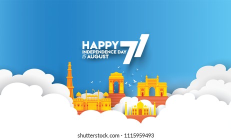 vector illustration of 15th August india Happy Independence Day. 71 years of Freedom indian