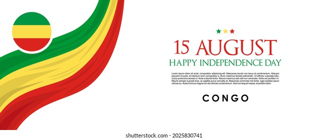vector illustration of 15th August Republic of the Congo Happy Independence Day. Web header or banner design with stylish text 15th August and Abstract ornament Background.