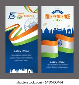 
Vector illustration of 15th august text and Ashoka wheel India happy independence day greeting card. 72 years of freedom india