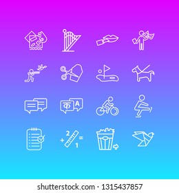 Vector illustration of 16 activities icons line style. Editable set of pet, languages, golf and other icon elements.