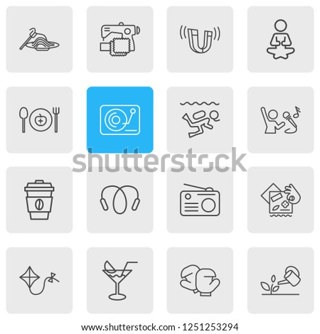 Vector illustration of 16 activities icons line style. Editable set of scrapbooking, kite, pasta and other icon elements.