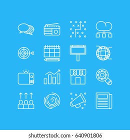 Vector Illustration Of 16 Ad Icons. Editable Pack Of Shop, Advancement, Network And Other Elements.