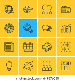Vector Illustration Of 16 Ad Icons. Editable Pack Of Goal, Announcement, Tactical Plan And Other Elements.