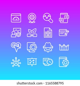 Vector illustration of 16 advertisement icons line style. Editable set of pay per click, adwords campaign, affiliate marketing and other icon elements.