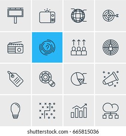 Vector Illustration Of 16 Advertising Icons. Editable Pack Of Maze, Television, Analysis And Other Elements.