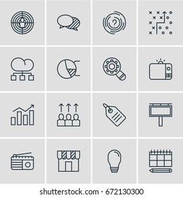 Vector Illustration Of 16 Advertising Icons. Editable Pack Of Advancement, Circle Diagram, Television And Other Elements.