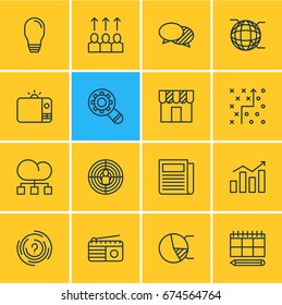 Vector Illustration Of 16 Advertising Icons. Editable Pack Of Advancement, Cloud Distribution, Schedule And Other Elements.