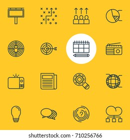 Vector Illustration Of 16 Advertising Icons. Editable Pack Of Aiming, Network, Goal And Other Elements.