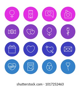 Vector illustration of 16 amour icons line style. Editable set of soul, chat, candy icon elements.