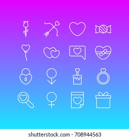 Vector Illustration Of 16 Amour Icons. Editable Pack Of Soul, Gift, Male And Other Elements.