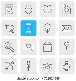 Vector Illustration Of 16 Amour Outline Icons. Editable Set Of Messenger, Arrow, Home And Other Elements.