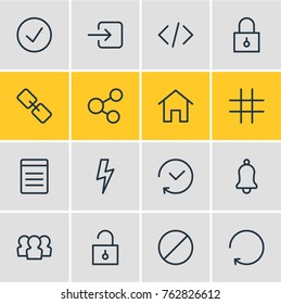 Vector Illustration Of 16 Annex Outline Icons. Editable Set Of Script, Past, Reload And Other Elements.
