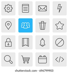 Vector Illustration Of 16 App Icons. Editable Pack Of Garbage Container, Gear, Document And Other Elements.