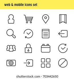 Vector Illustration Of 16 App Icons. Editable Pack Of Shopping, Magnifier, Date And Other Elements.