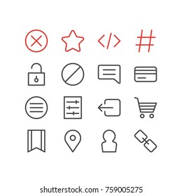 Vector Illustration Of 16 App Outline Icons. Editable Set Of Url, List, Padlock And Other Elements.