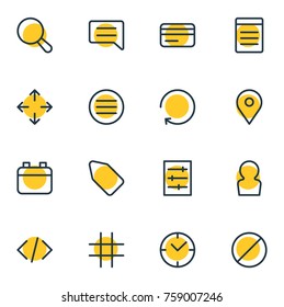 Vector Illustration Of 16 App Outline Icons. Editable Set Of Magnifier, Option, Lattice And Other Elements.