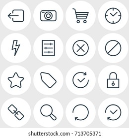 Vector Illustration Of 16 Application Icons. Editable Pack Of Reload, Locked, Photo Apparatus And Other Elements.
