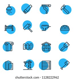 Vector illustration of 16 architecture icons line style. Editable set of saw, building, column and other icon elements.