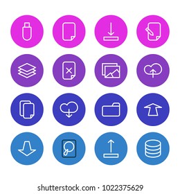 Vector illustration of 16 archive icons line style. Editable set of database, upload, category and other icon elements.