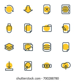 Vector Illustration Of 16 Archive Icons. Editable Pack Of Downward, Dossier, Database And Other Elements.