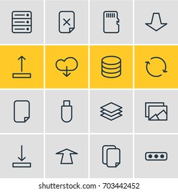 Vector Illustration Of 16 Archive Icons. Editable Pack Of Flash Drive, Arrow Up, Upward And Other Elements.