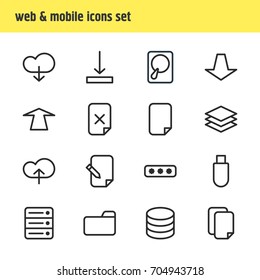 Vector Illustration Of 16 Archive Icons. Editable Pack Of Cloud, Database, Hdd And Other Elements.