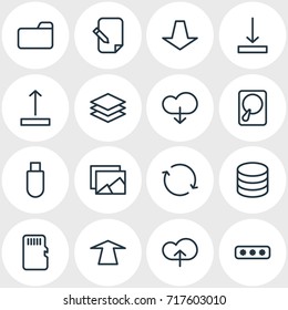 Vector Illustration Of 16 Archive Icons. Editable Pack Of Hdd, Download, Gallery And Other Elements.